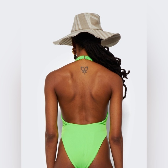 MARA HOFFMAN SOLID GABRIELA HALTER SWIMSUIT INTENSITY GREEN Plunging V-Neckline - Picture 4 of 11